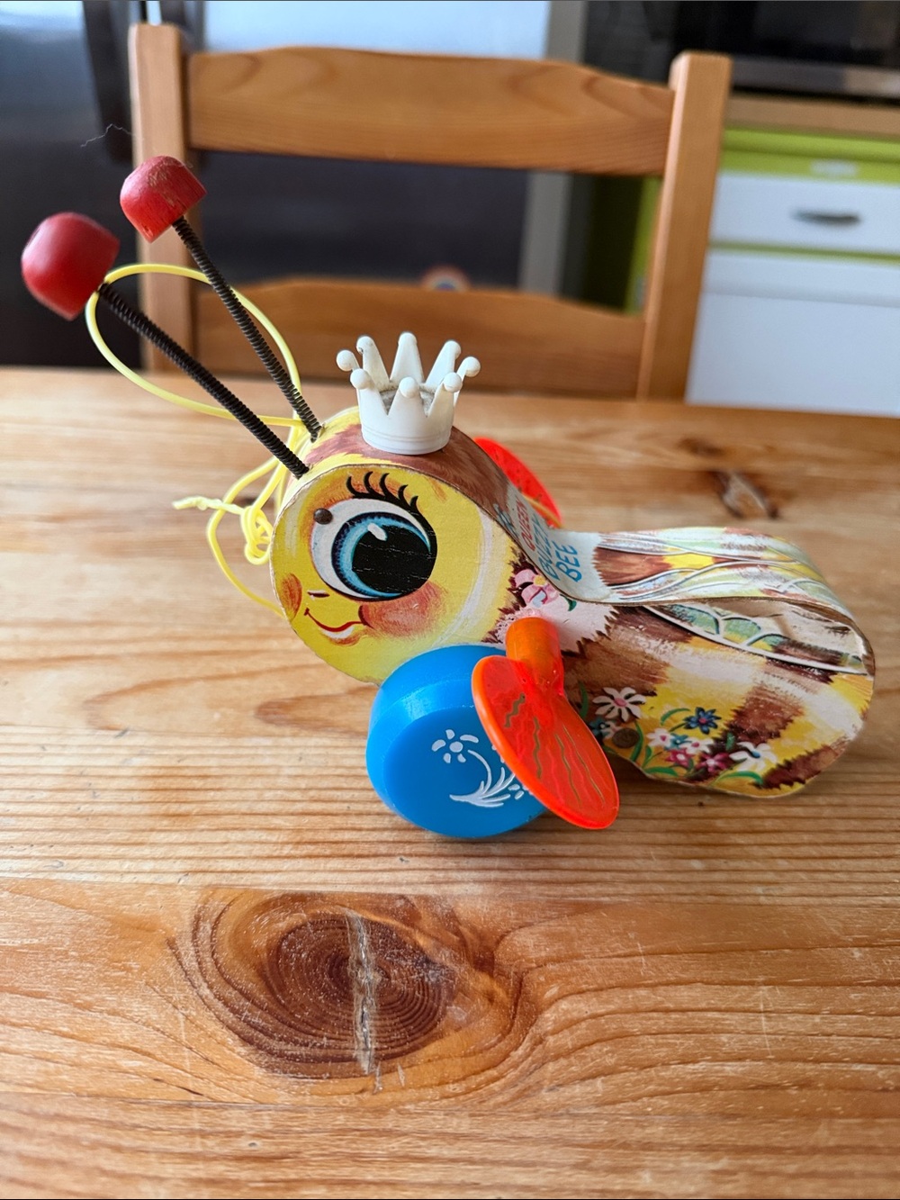 Vintage “Queen Busy Bee” Wooden Pull Toy